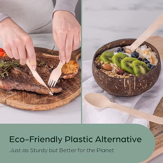 Natural Biodegradable Bulk Birch Tableware Set Wooden Spoon/Fork/Knife Cutlery